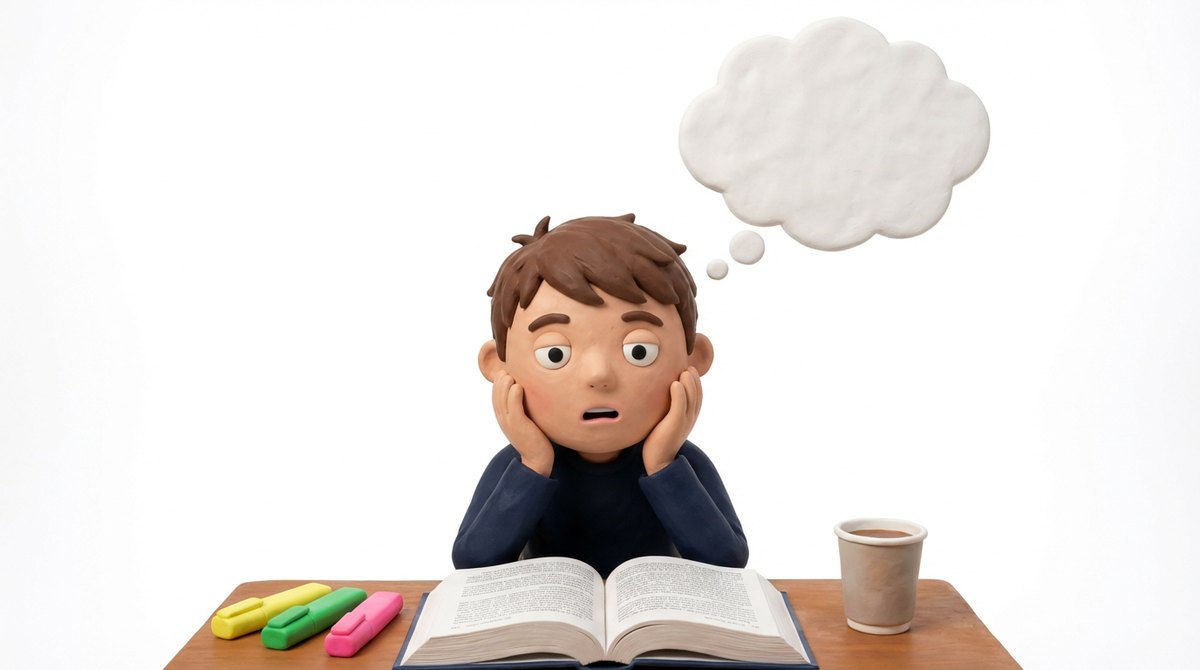 課文讀了三遍卻說不出重點的情境插畫